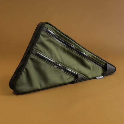 Double zip custom frame bag in Olive 500D Cordura